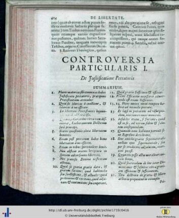 Controversia particularis I. De Justificatione Peccatoris.