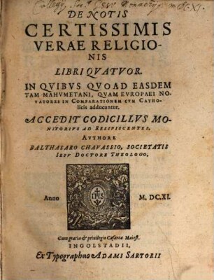 De notis certissimis verae Religionis : libri quatuor