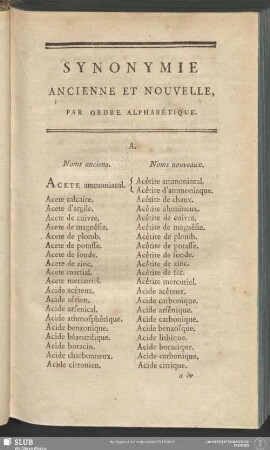 Synonymie Ancienne Et Nouvelle, Par Ordre Alphabétique