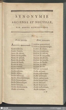 Synonymie Ancienne Et Nouvelle, Par Ordre Alphabétique