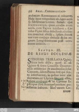 Sectio III. De Rebus Ecclesiae.