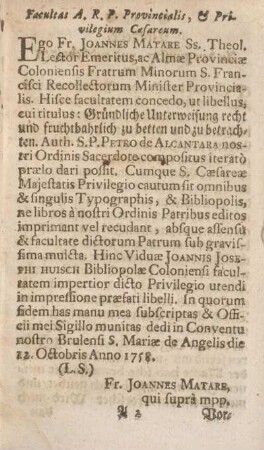 Facultas A.R.P. Provincialis, & Privilegium Cesareum.