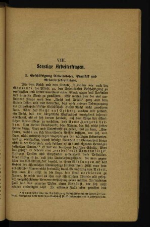 VIII. Sonstige Arbeiterfragen