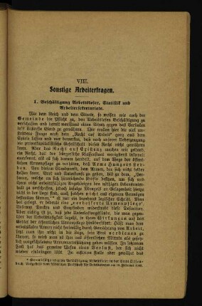 VIII. Sonstige Arbeiterfragen