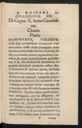 Colloquium. XII. De Capite. X. huius Catechismi. Oratio.