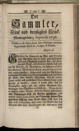 Fünf und dreißigstes Stück. Montags den 3. Septemb. 1736.