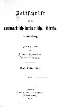 8.1902: Zeitschrift für die Evangelisch-Lutherische Kirche in Hamburg