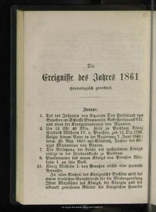 Die Ereignisse des Jahres 1861 chronologisch geordnet
