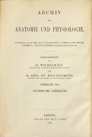 Archiv für Anatomie und Physiologie. Anatomische Abteilung, Archiv für Anatomie. 1894