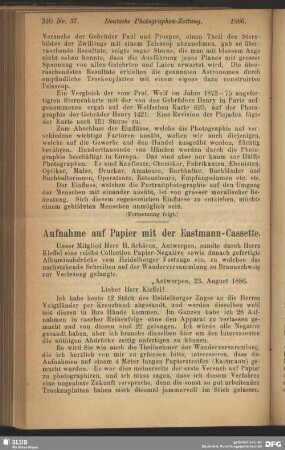Aufnahme auf Papier mit der Eastmann-Cassette
