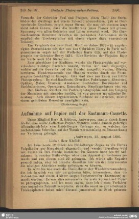 Aufnahme auf Papier mit der Eastmann-Cassette