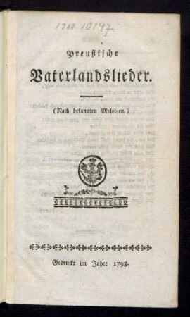 Preußische Vaterlandslieder : (Nach bekannten Melodien)