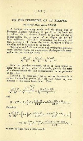 On the perimeter of an Ellipse.