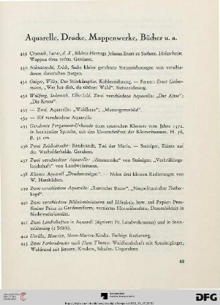 Aquarelle, Drucke, Mappenwerke, Bücher u.a (Nr. 429-458)
