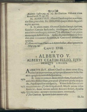 Caput XVIII. De ALberto V. Alberti Claudi Filio, Eiusdemque Liberis