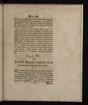 Cap. IV. De Tertia decori regula circa decentiam hominum ut talium.