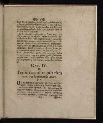 Cap. IV. De Tertia decori regula circa decentiam hominum ut talium.