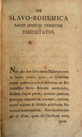 De Slavo-Bohemica Sacri Codicis Versione Dissertatio F. Fortunati Durich Ord. Minimorum S. Francisci De Paula