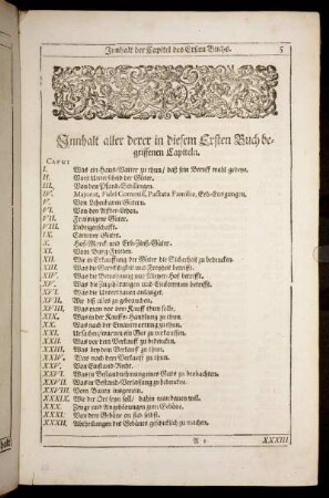 Innhalt aller derer in diesem Ersten Buch begriffenen Capiteln.