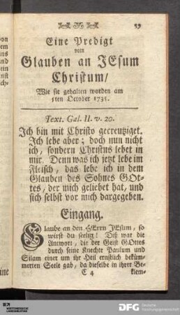 Zweyte Predigt, vom Glauben an JEsum Christum.