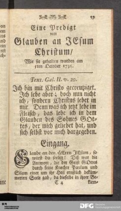 Zweyte Predigt, vom Glauben an JEsum Christum.