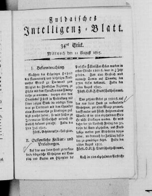 34tes Stück, Ausgabe vom 21. August 1805