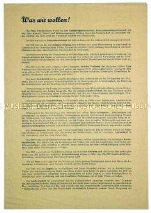 Programmatisches Flugblatt der bayerischen FDP mit Mitgliederwerbung