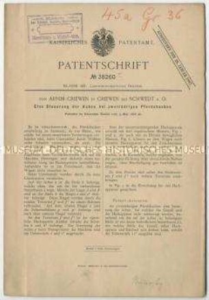 Patentschrift einer Steuerung der Achse bei zweirädrigen Pferdehacken, Patent-Nr. 38260