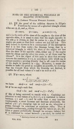 Note on the spherical triangle in elliptic functions.