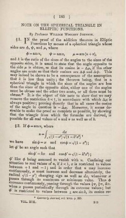 Note on the spherical triangle in elliptic functions.