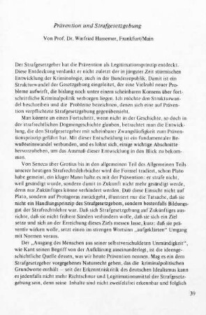 Prävention und Strafgesetzgebung