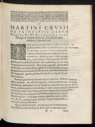 Martini Crusii De Principiis Rerum Oratio ...