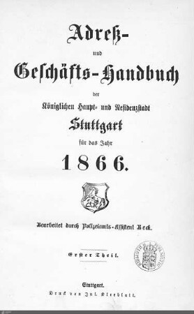 1866: Stuttgarter Adressbücher, 1866