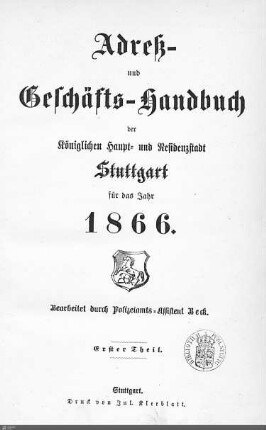 1866: Stuttgarter Adressbücher, 1866