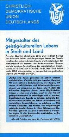 Propagandaschrift der CDU der DDR zur Rolle der Partei in der Gesellschaft