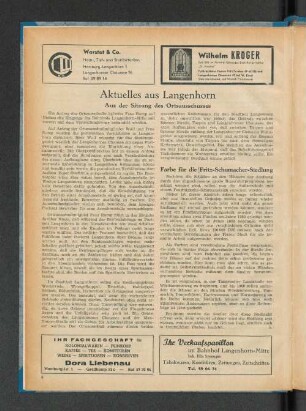 Aus der Sitzung des Ortsausschusses