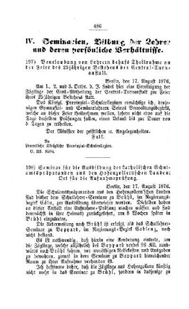 Beurlaubung von Lehrern behufs Theilnahme an der Feier des 25jährigen Bestehens der Central-Turnanstalt : [IV. Seminarien, Bildung der Lehrer und deren persönliche Verhältnisse]