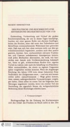 Herbert Immenkötter: Der politische und reichsrechtliche Hintergrund des Reichstages von 1530
