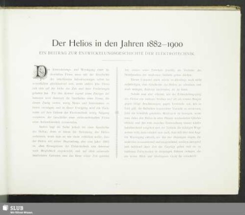 Der Helios in den Jahren 1882 - 1900 : ein Beitrag zur Entwicklungsgeschichte der Elektrotechnik