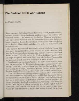 Die Berliner Kritik war jüdisch