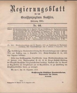 Nr. 266: Ministerialverordnung vom 18. Dezember 1915 zur Ausführung der Bundesratsverordnung über Vorratserhebungen vom 2. Februar / 3. September 1915