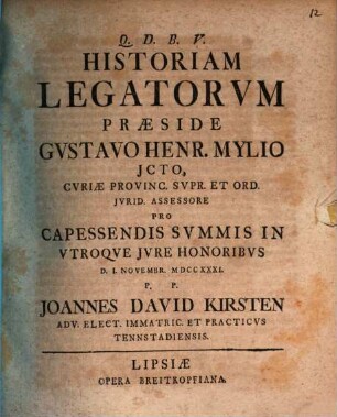 Historiam [!] Legatorvm