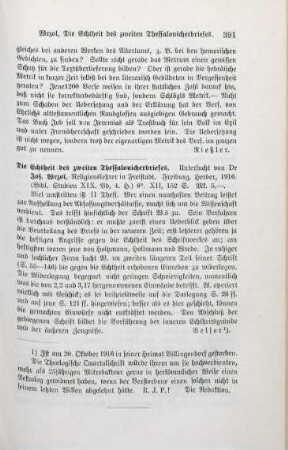 391 [Rezension] Wrzoł, Josef, Die Echtheit des zweiten Thessalonicherbriefes