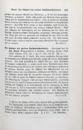 391 [Rezension] Wrzoł, Josef, Die Echtheit des zweiten Thessalonicherbriefes