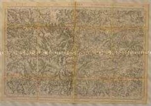 Topographische Karte der Gegend östlich von Langres (Haute-Marne) mit Einzeichnung der Infrastruktur und Einwohnerzahlen (in deutscher und französischer Sprache)