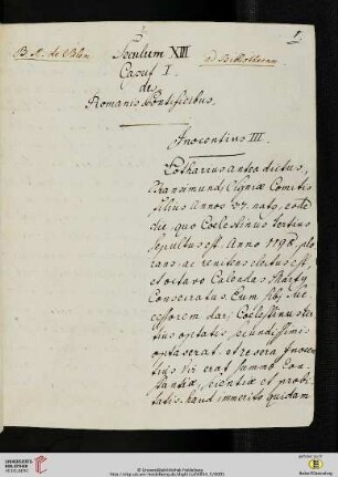 Seculum XIII Caput I. de Romanis Pontificibus. Jnocentius III.
