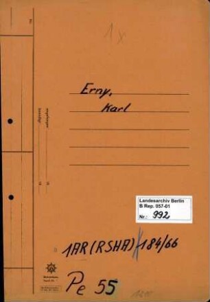 Personenheft Karl Erny (*04.10.1904), Kriminalsekretär