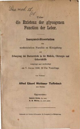 Ueber die Existenz der glycogenen Function der Leber : Inaugural-Dissertation