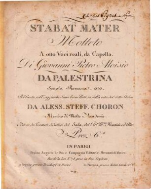 Stabat mater : motetto a otto voci reali, da capella ; scuola romana, 1555