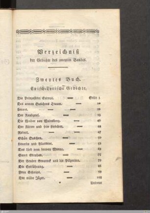 Verzeichniß der Gedichte des zweyten Bandes.